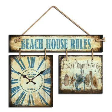 Beach House Rules Clock Sign