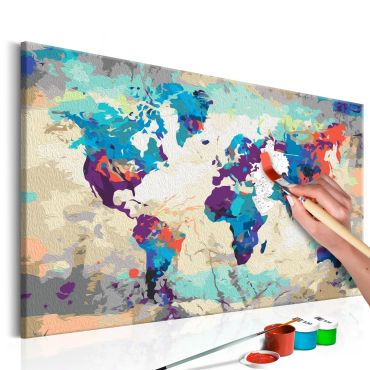 DIY canvas painting - World Map (Blue & Red) 60x40
