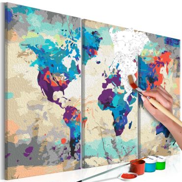 DIY canvas painting - World Map (Blue & Red) 3 Parts 60x40