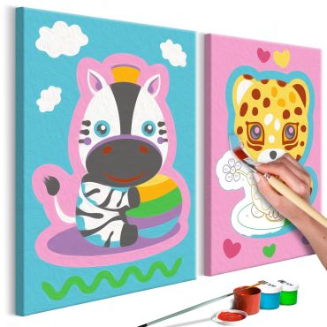 DIY canvas painting - Zebra & Leopard (Pink & Blue) 33x23