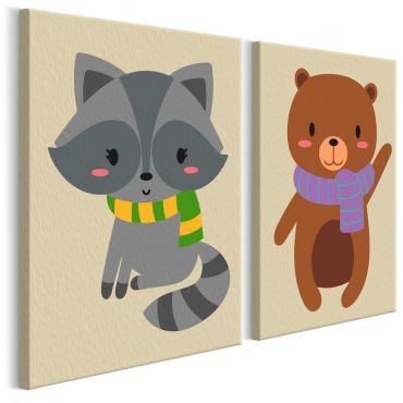 DIY canvas painting - Raccoon & Bear 33x23
