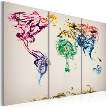Canvas Print - The World map - colored smoke trails - triptych