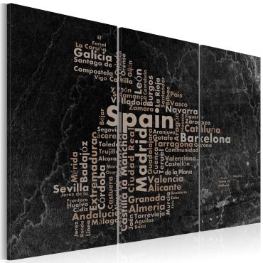 Canvas Print - Text map of Spain on the blackboard - triptych