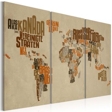 Canvas Print - Map of the World (German language) - triptych