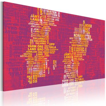 Canvas Print - Text map of Sweden (pink background)