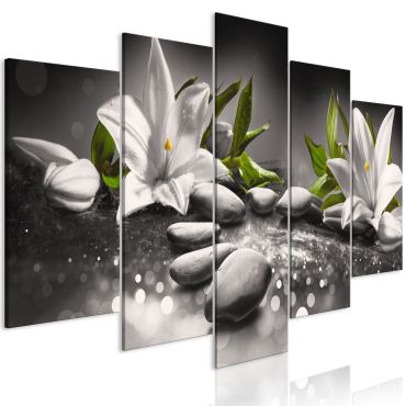 Canvas Print - Lilies and Stones (5 Parts) Wide Grey