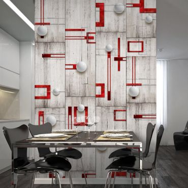 Wallpaper - Concrete, red frames and white knobs 50x1000