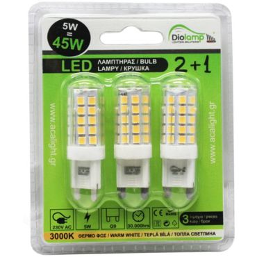 Λαμπτήρας LED G9 Ceramic 5W 3000K 3τμχ