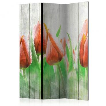 3-part divider - Red tulips on wood [Room Dividers]