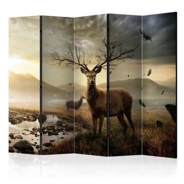 5-section divider - Deers by mountain stream II [Room Dividers]