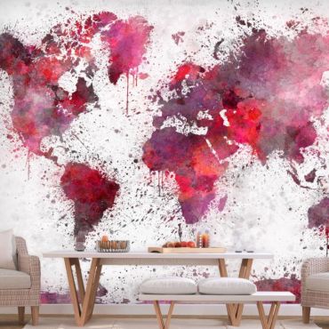 Self-adhesive photo wallpaper - World Map: Red Watercolors