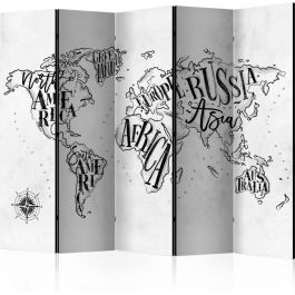 5-part divider - Retro Continents (Gray) II [Room Dividers]